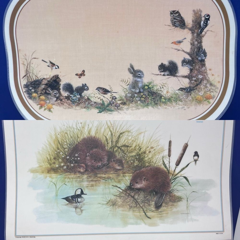 Giordano Nature Fox Deer Beaver Birds Reversible Plastic Placements Vintage